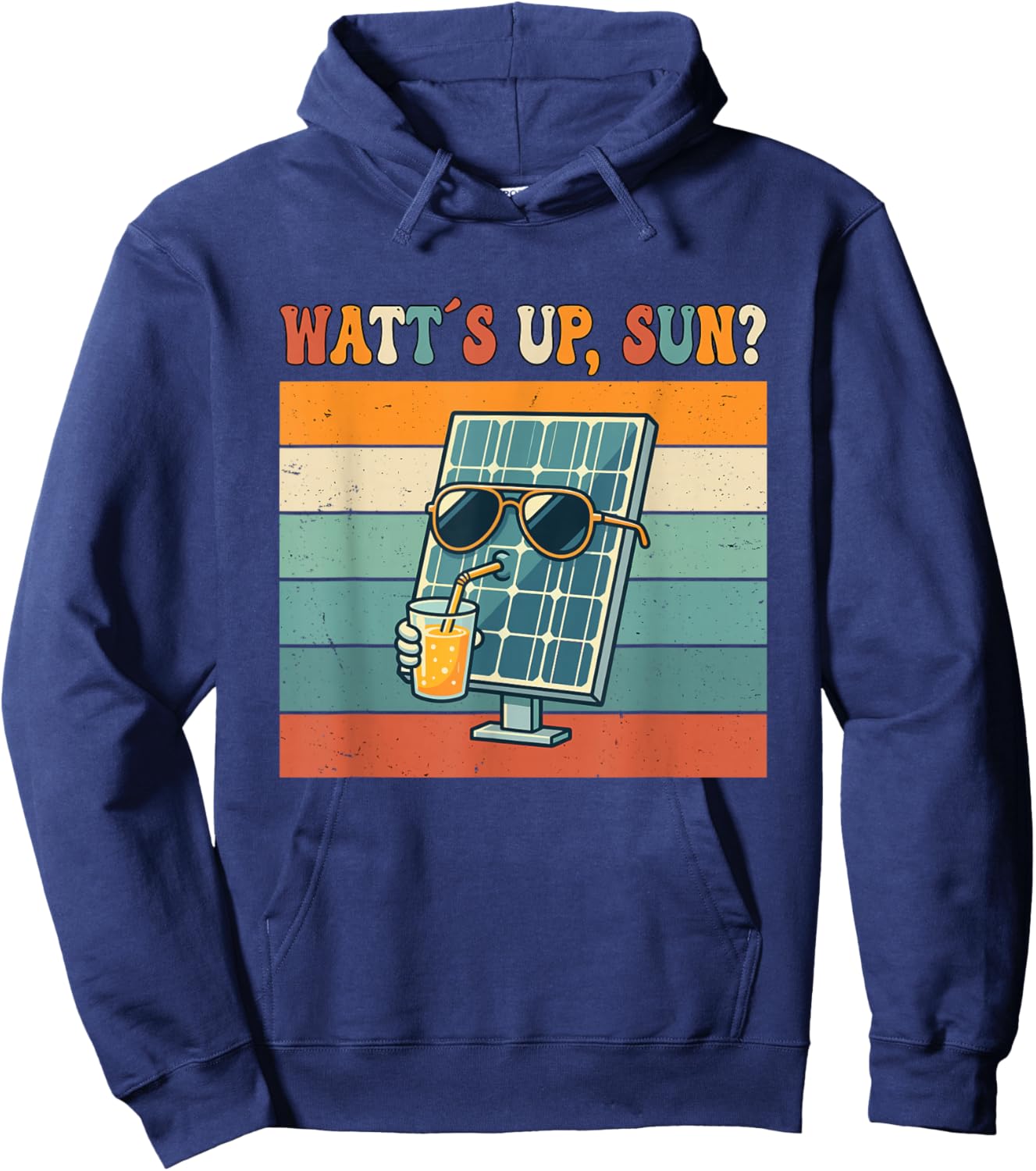 Watts Up Sun Funny Solar Power Pun Retro Vintage Sunset Hoodie - Hoodie | Navy