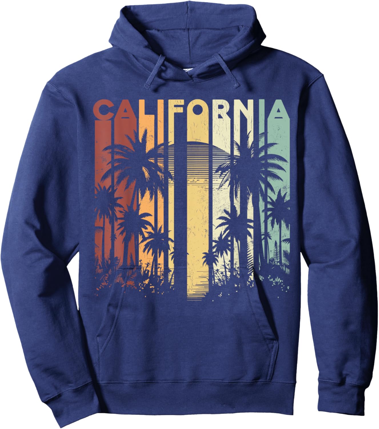 Retro Cali Summer Vacation Surfing Palm Trees California Hoodie - Hoodie | Navy