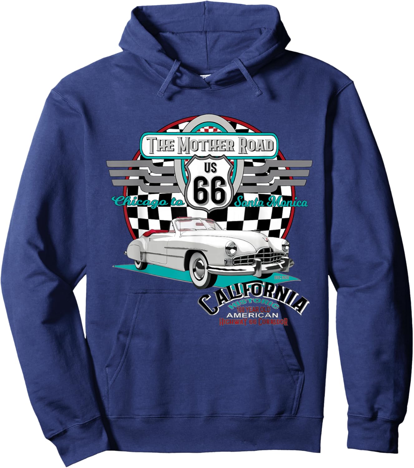 California US Highway 66 Historic Chicago to Santa Monica Hoodie - Hoodie | Navy