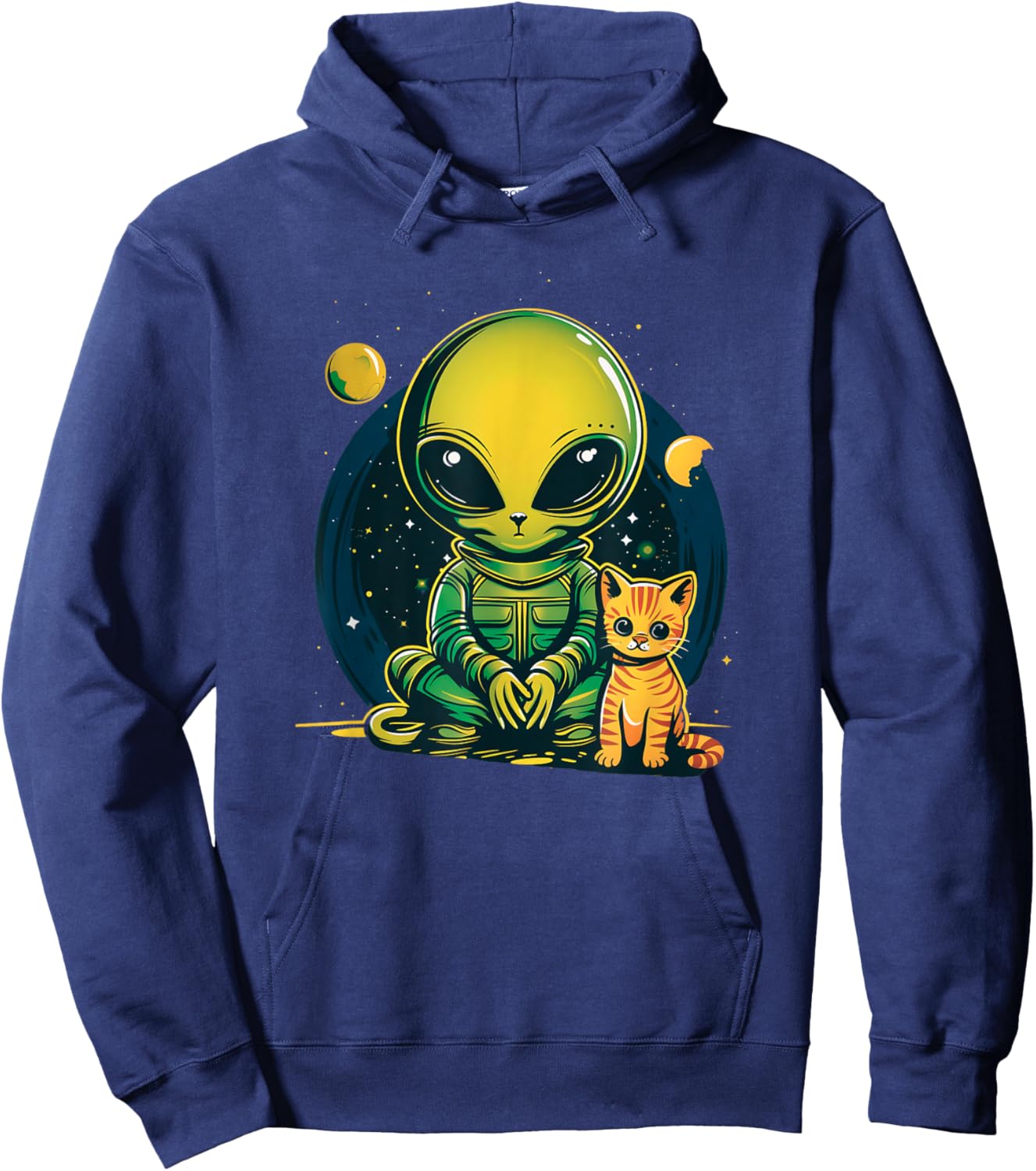 Alien And Cat Funny Cat Selfie With Alien Vintage Ufo Funny Hoodie - Hoodie | Navy