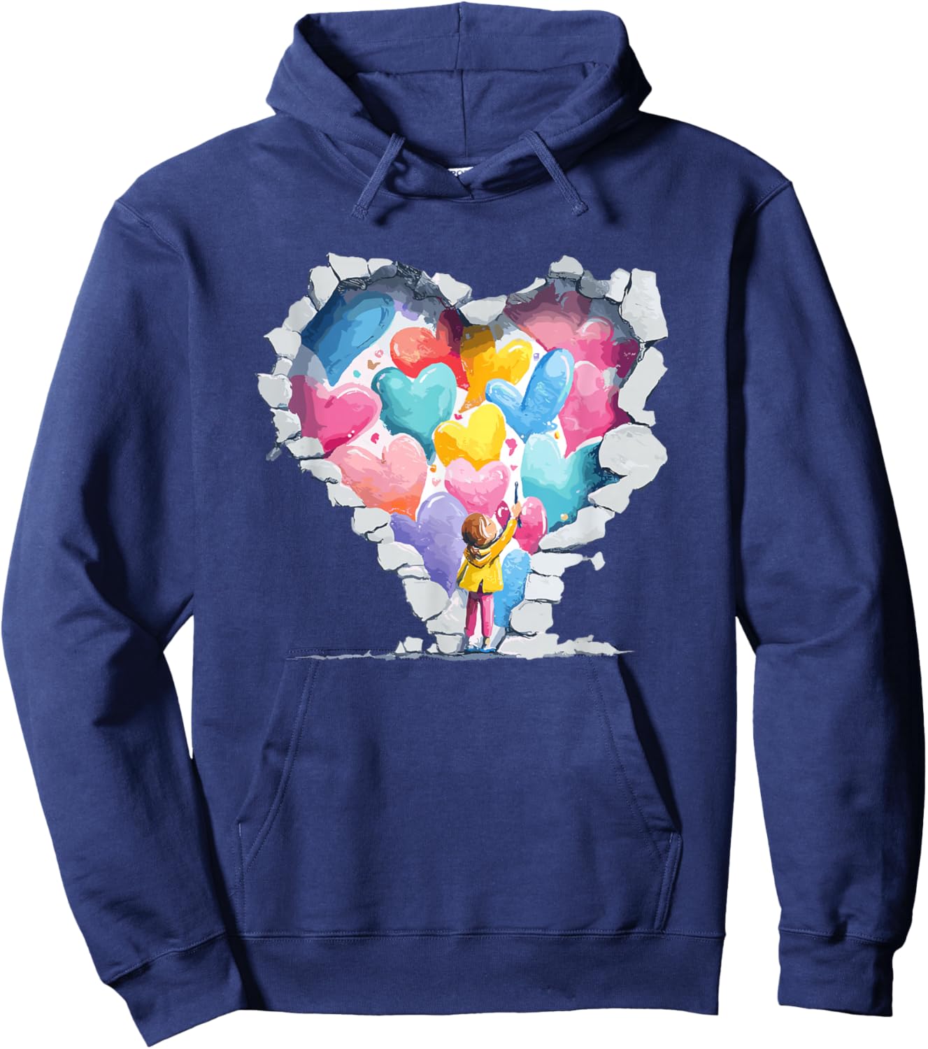 Heart Wall Break Through Love Kid Spreading Hearts Hoodie - Hoodie | Navy