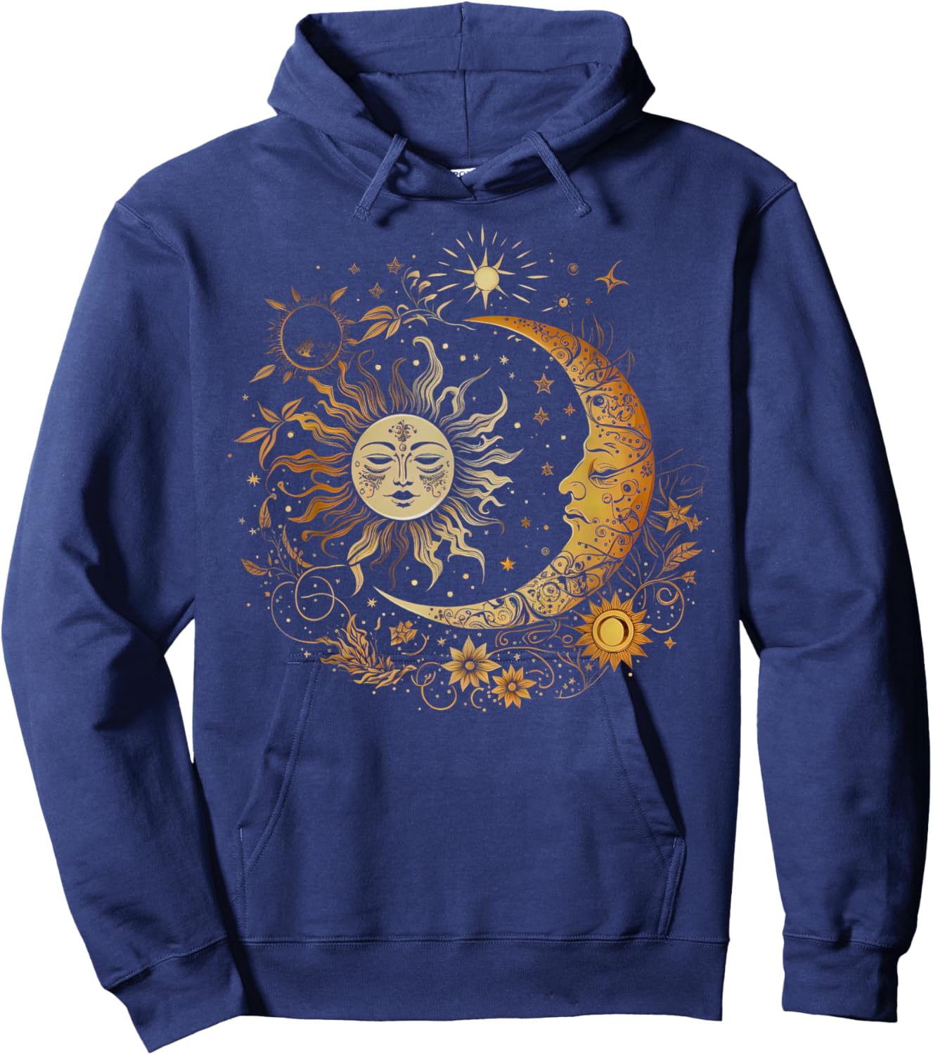 Vintage Celestial Sun Moon Flower Astrology Moon Phases Hoodie - Hoodie | Navy