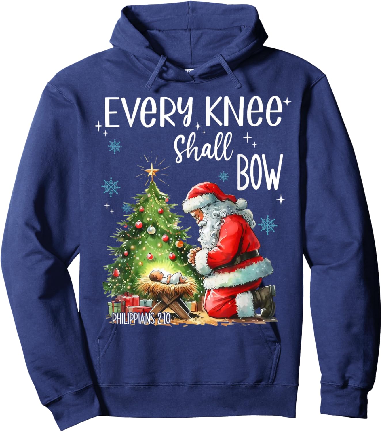 Every Knee Shall Bow Santa Claus Jesus Christian Christmas Hoodie - Hoodie | Navy