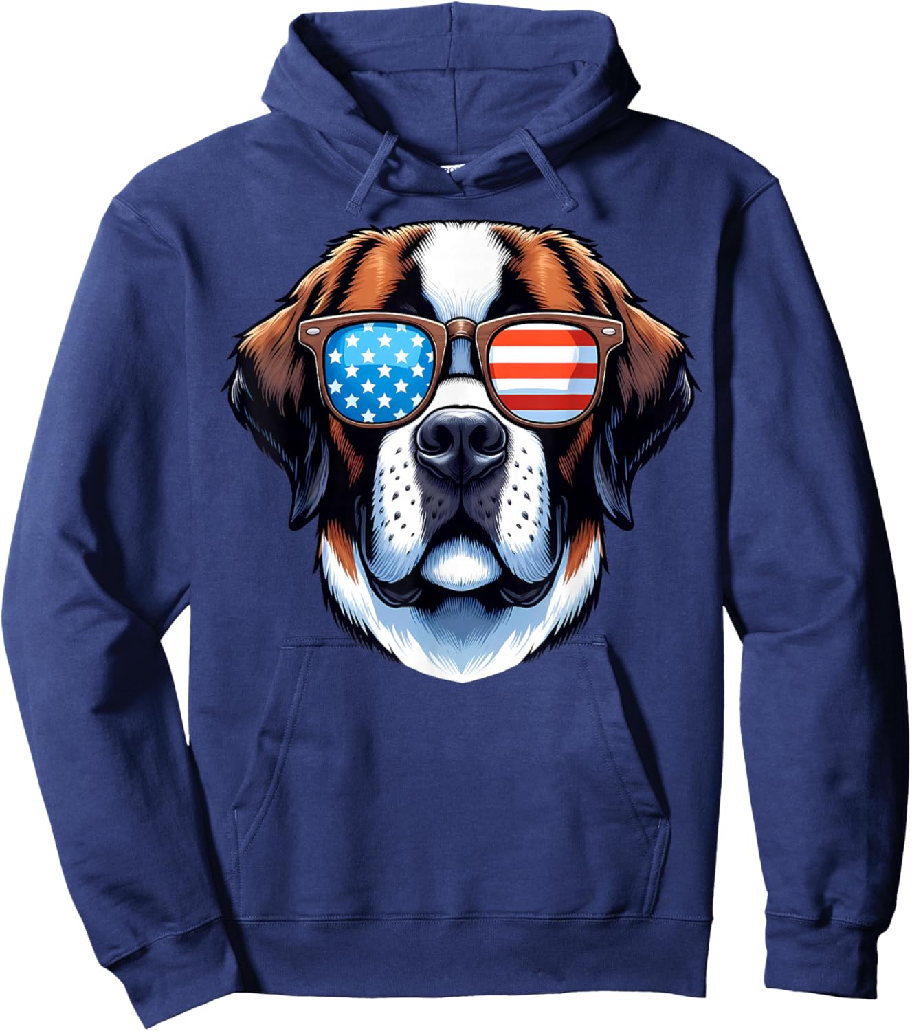 Saint Bernard Patriotic American Flag USA Sunglasses Dog Hoodie - Hoodie | Navy