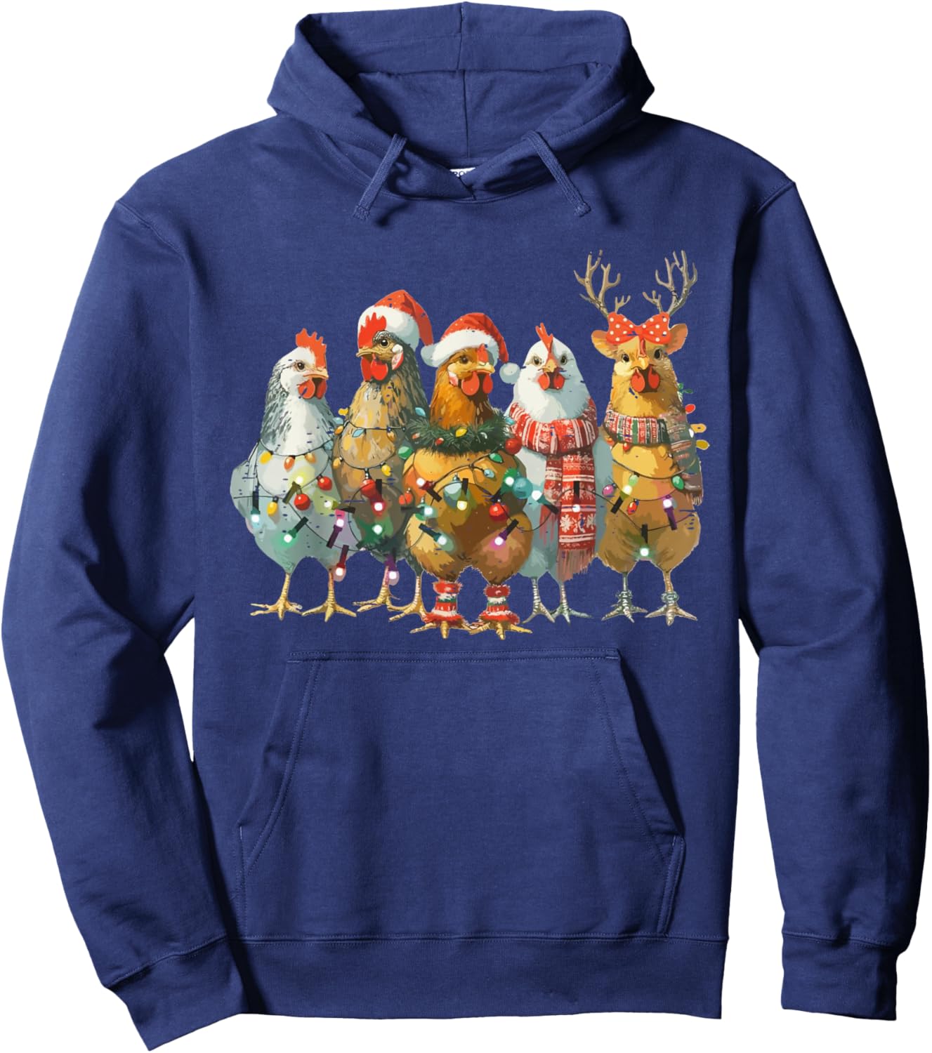 Funny Chicken Christmas Lights Farm Animal Cute Xmas Holiday Hoodie - Hoodie | Navy