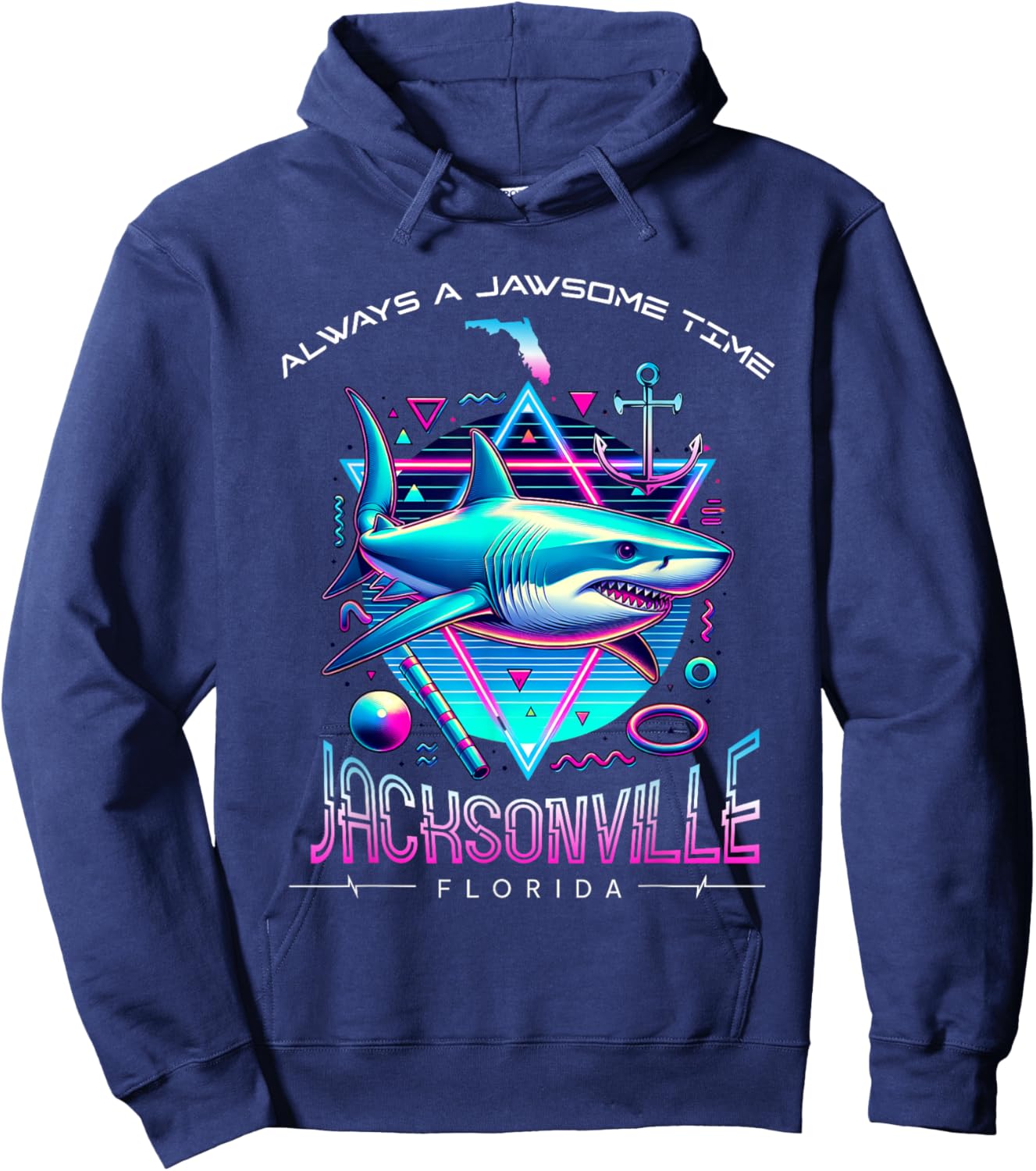 Jacksonville FL Shark Retro 80s Funny Souvenir Hoodie - Hoodie | Navy