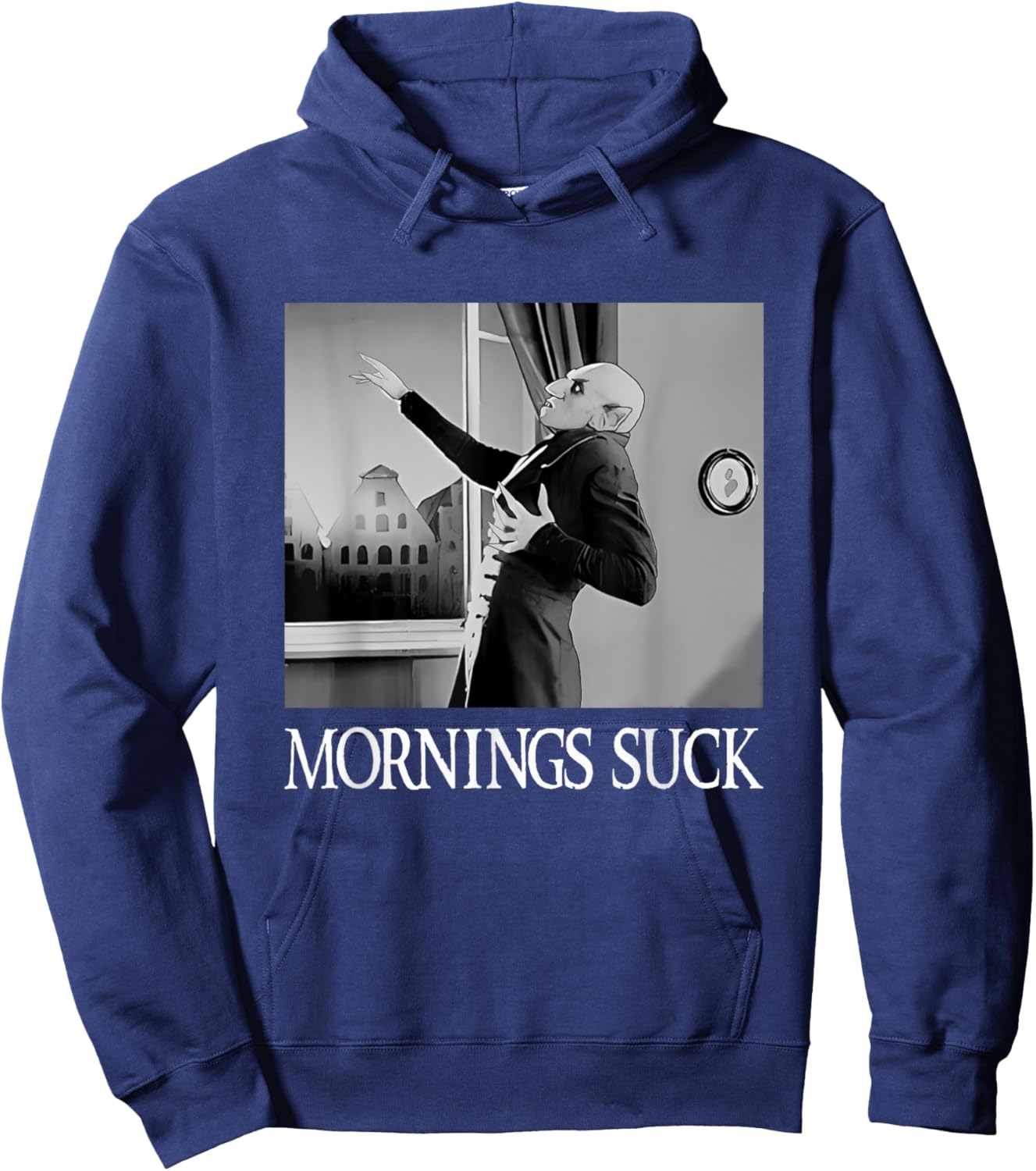 Mornings Suck Funny Halloween Vampire Pun Graphic Hoodie - Hoodie | Navy