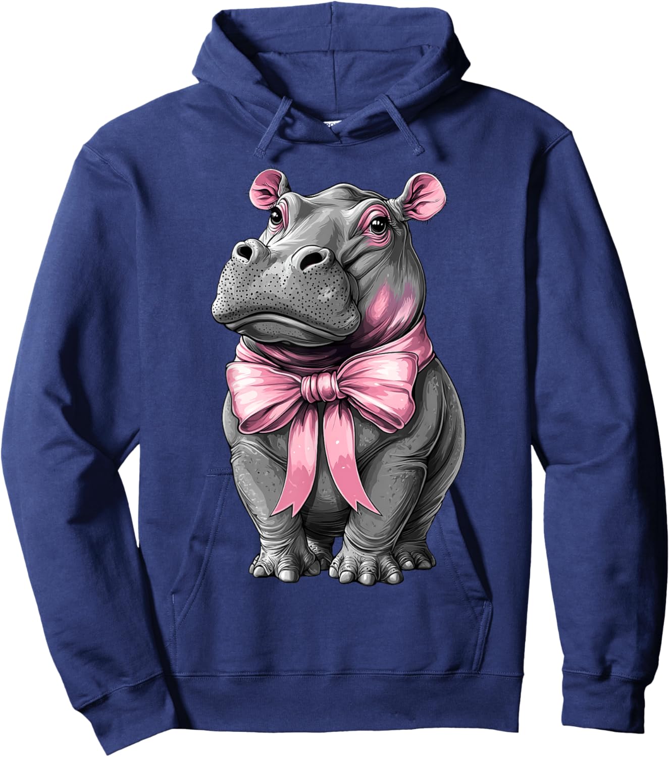 Coquette Bow Hippo Hippopotamus Blushing Girl Mom Pink Hoodie - Hoodie | Navy