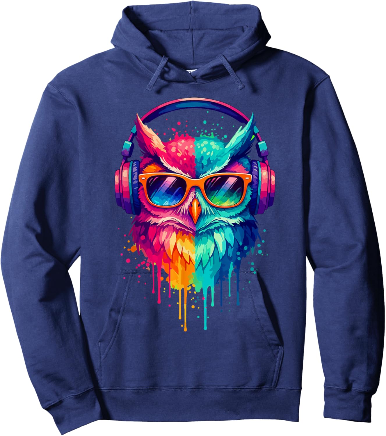 Owl Wearing Headphones and Sunglasses EDM Rave Design Hoodie - Hoodie | Navy