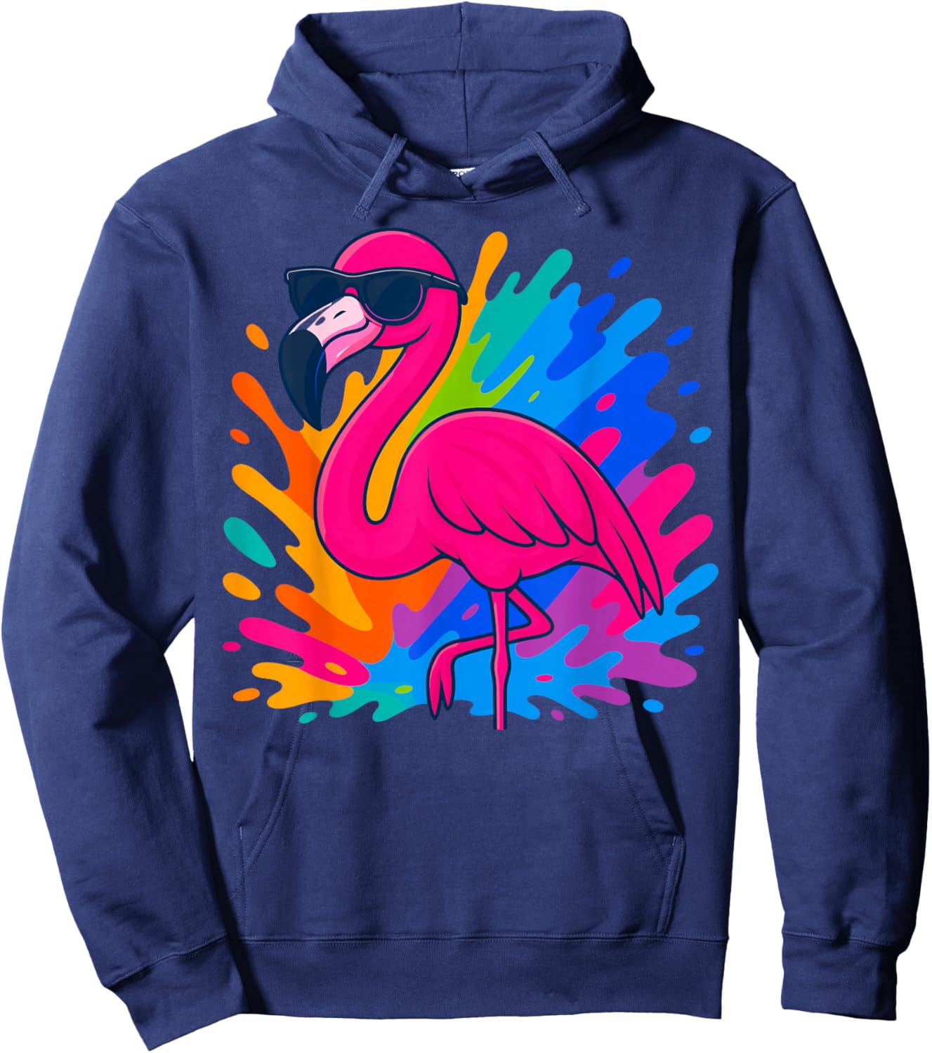 Flamingo with Sunglasses Color Splash Hoodie - Hoodie | Navy