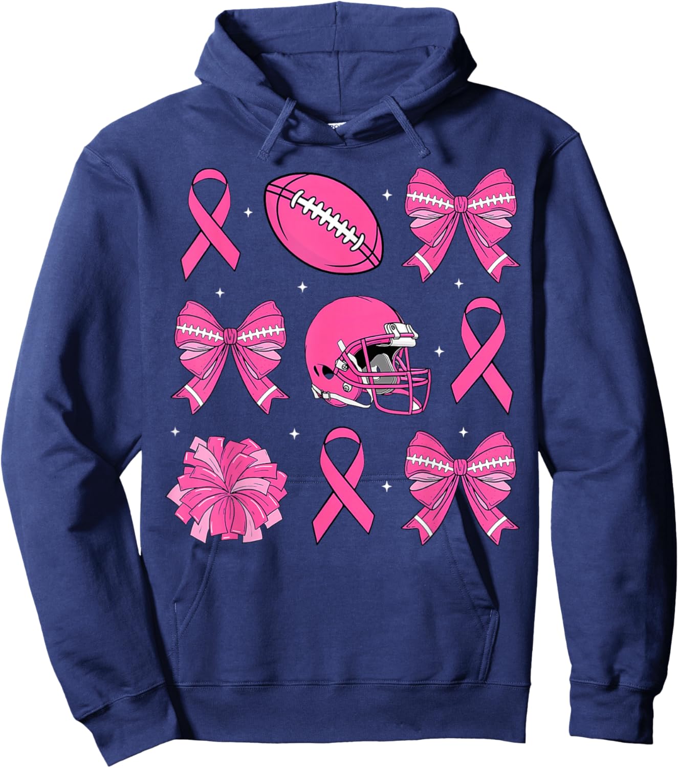 Cheer For The Cure Coquette Bow Football Breast Cancer Women Hoodie - Hoodie | Navy