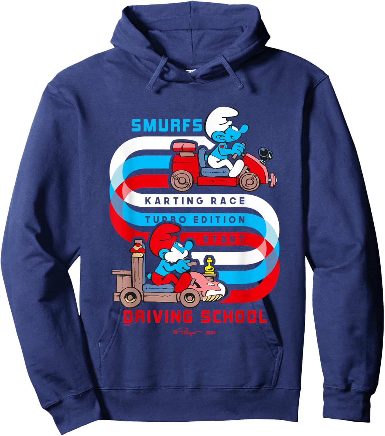 The Smurfs Karting Race Turbo Edition Start Driving School Hoodie - Hoodie | Navy