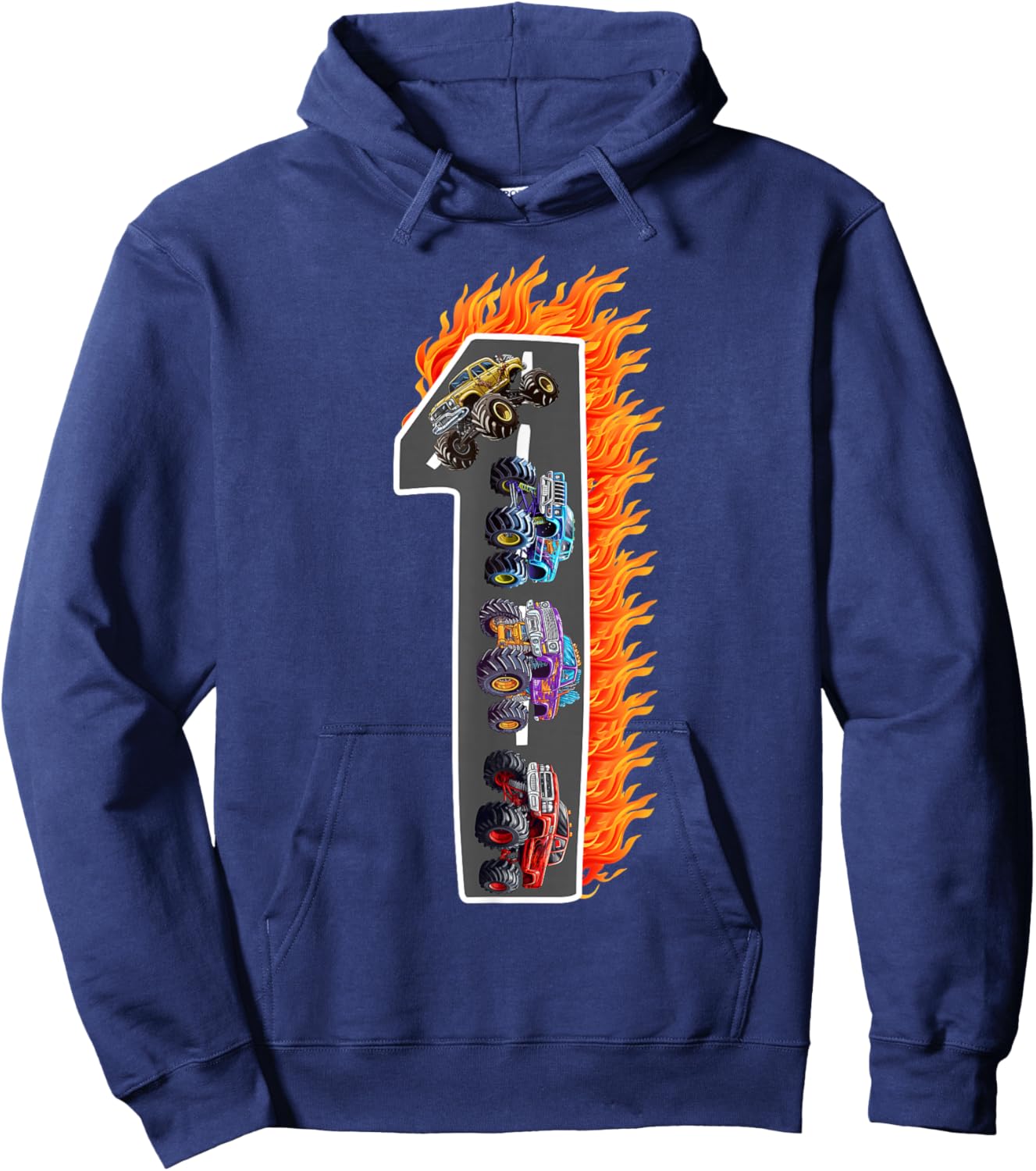 1 Year Old Kids Boys Girls Monster Truck 1st Birthday Kid Hoodie - Hoodie | Navy