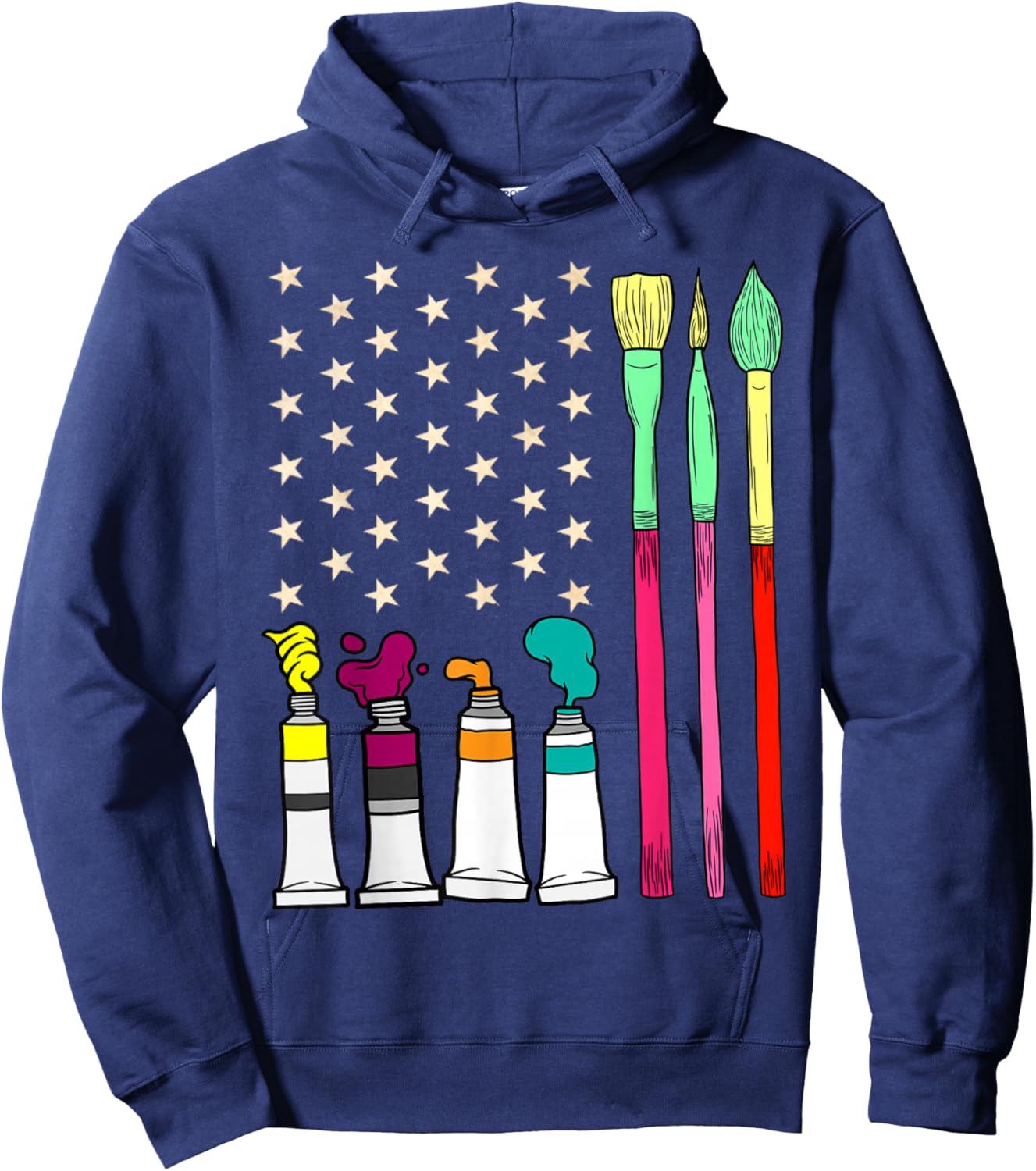 Fun Paint Brush Artist American Flag 4th Of July Painters Women Kids Men Hoodie - Hoodie | Navy