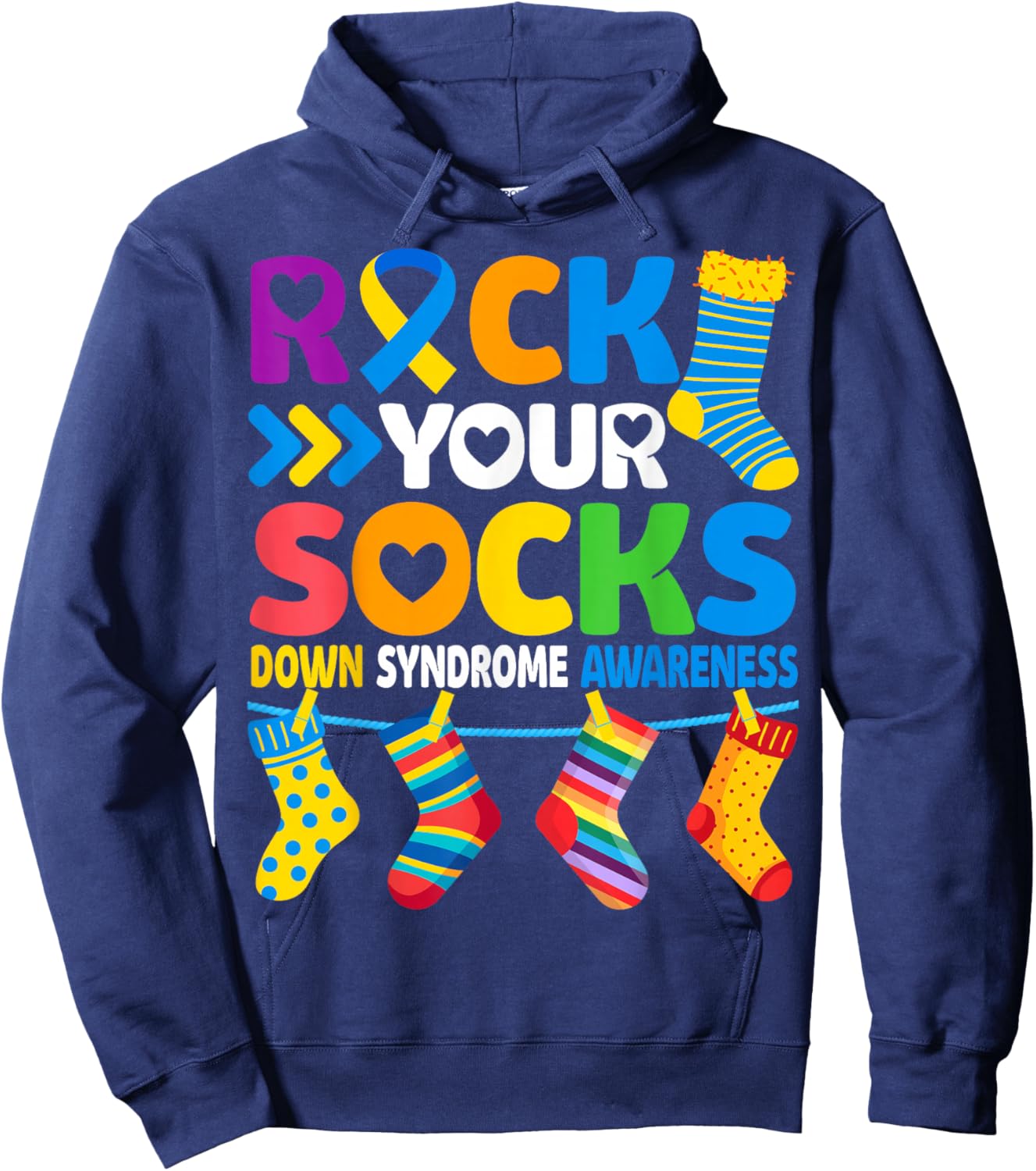 World Down Syndrome Awareness Rock Your Socks Men Women Kids Hoodie - Hoodie | Navy