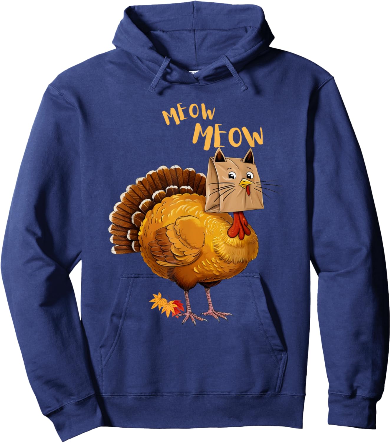 Thanksgiving Turkey Cat Meow Funny Men Women Thanksgiving Hoodie - Hoodie | Navy