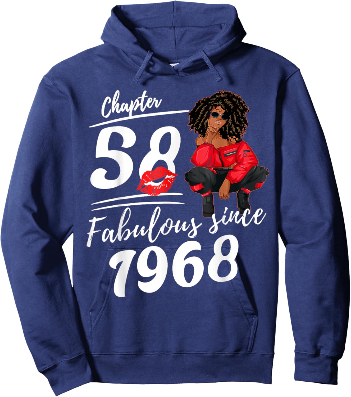 Chapter 58 Fabulous Since 1968 Birthday Queen Afro Girl Hoodie - Hoodie | Navy