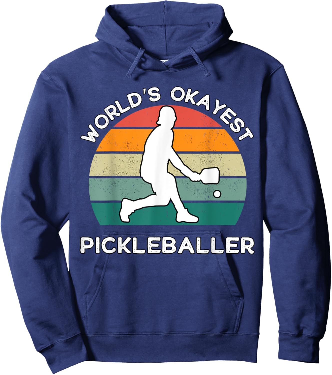 World's Okayest Pickleballer Funny Retro Pickleball Player Hoodie - Hoodie | Navy