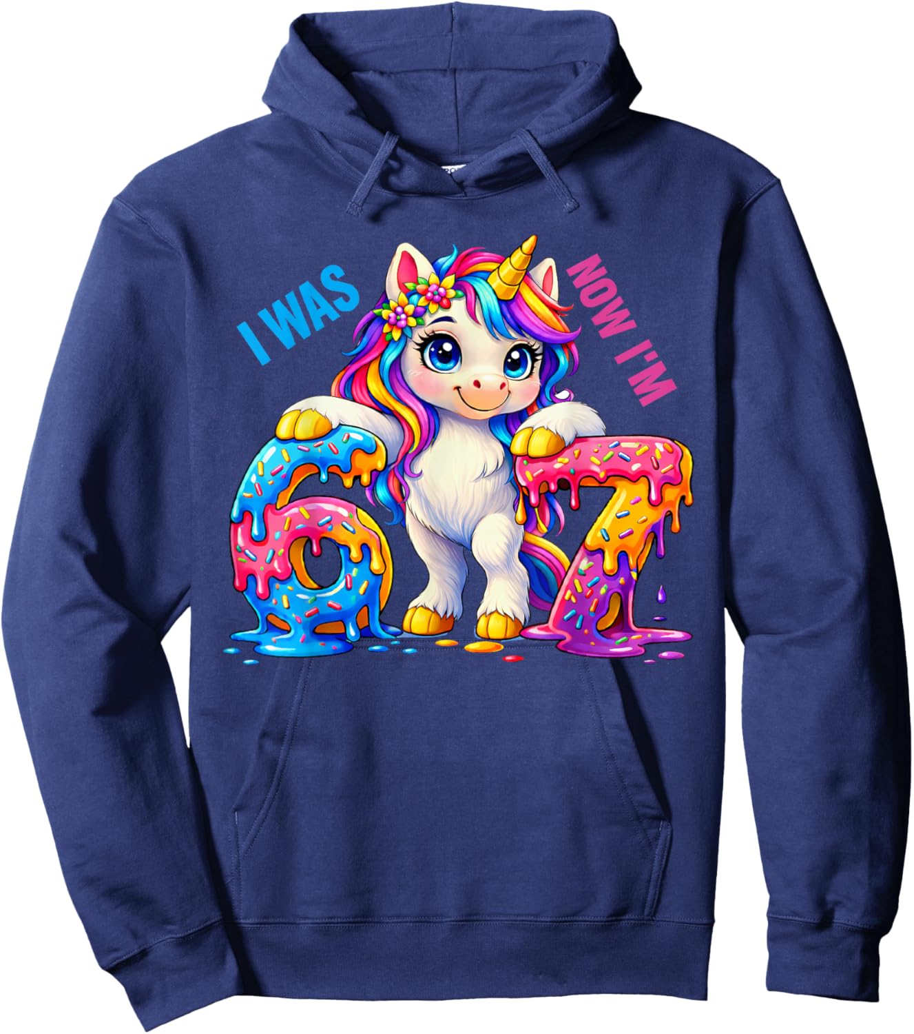 I was 6 Now I'm 7 drip Funny Unicorn 7th Birthday Girl Kids Hoodie - Hoodie | Navy