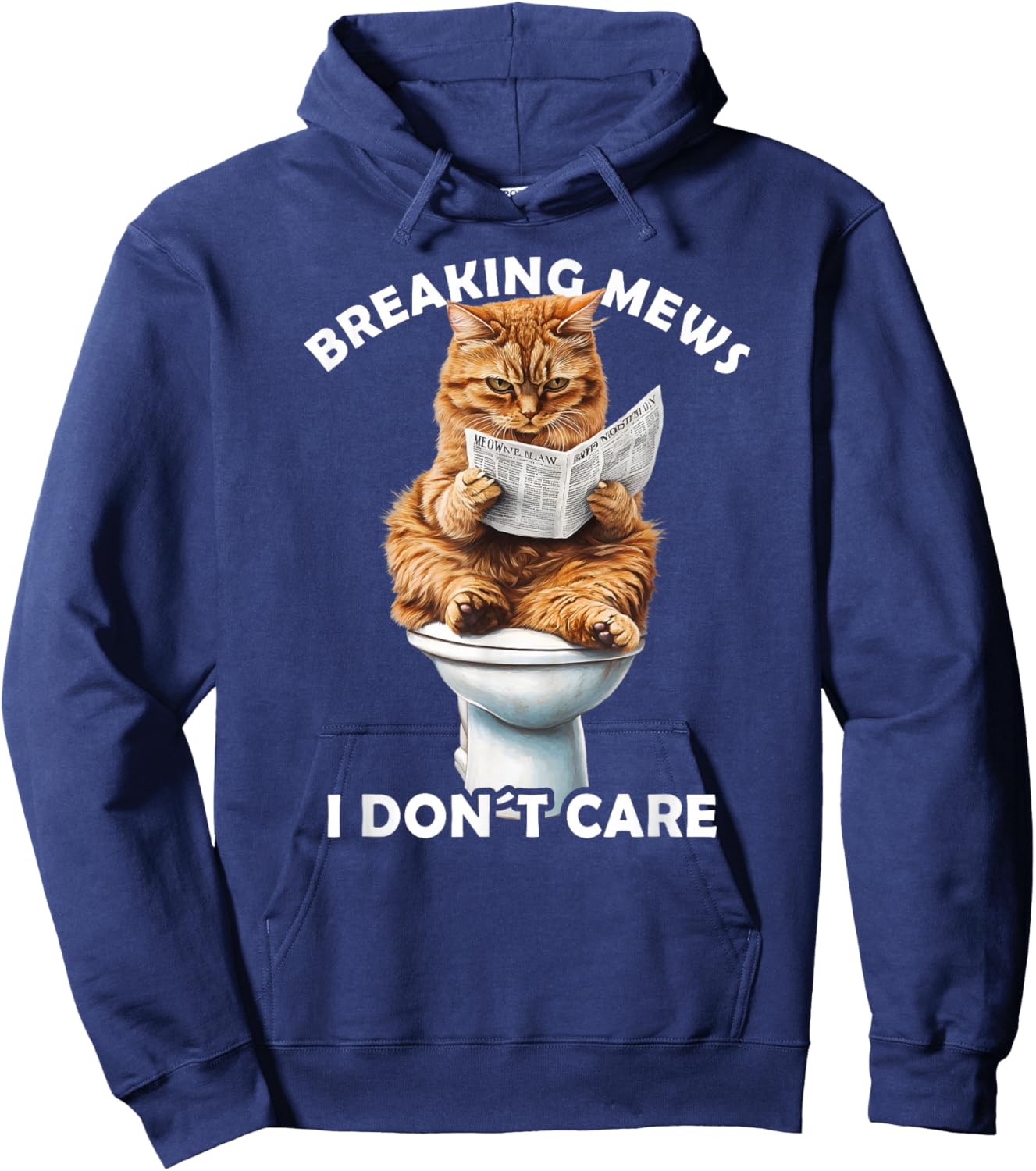Funny Cat Toilet Reading Newspaper Cats Lover Breaking News Hoodie - Hoodie | Navy