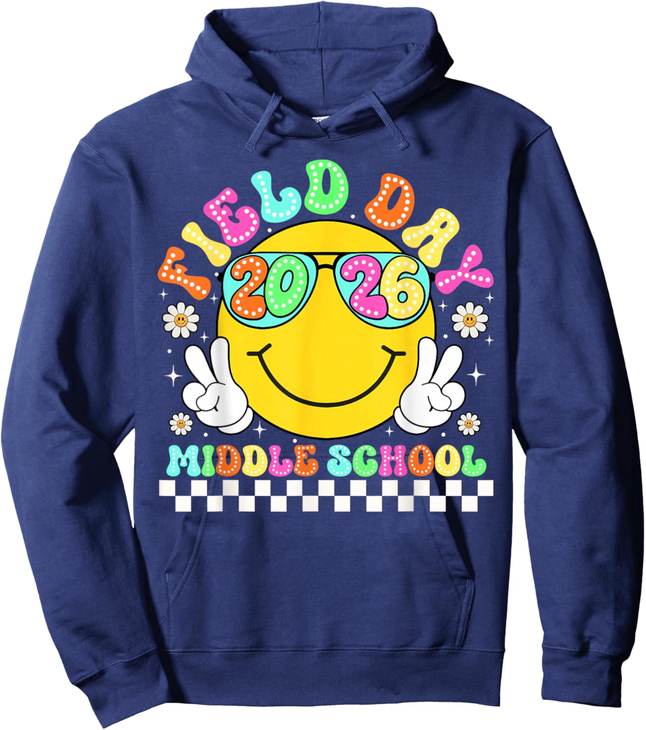 Field Day 2026 Middle School Teacher Kids Smile Face Hoodie - Hoodie | Navy