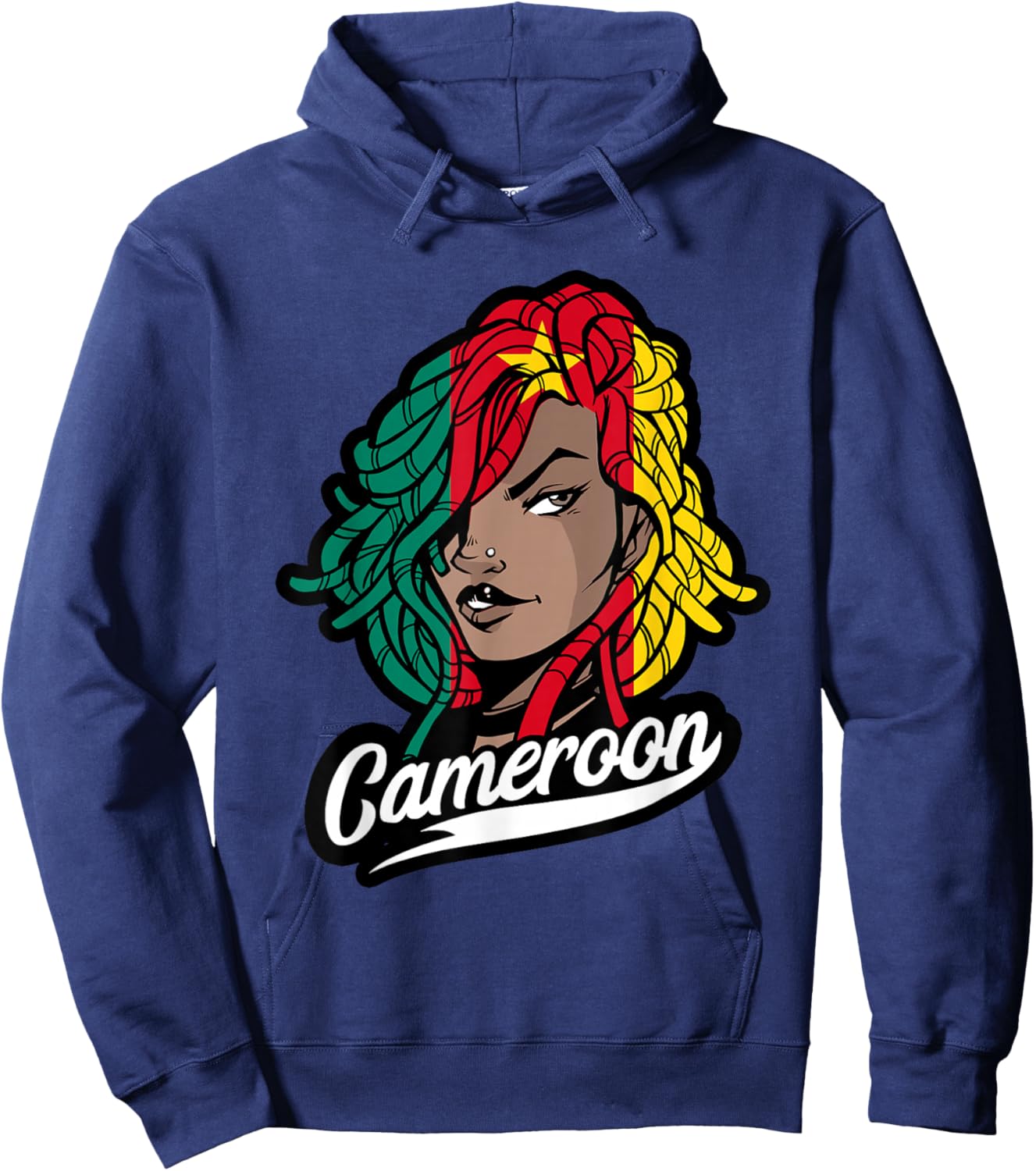 Cameroon Girl Dreadlocks Cameroonian Flag Cameroonian Roots Hoodie - Hoodie | Navy
