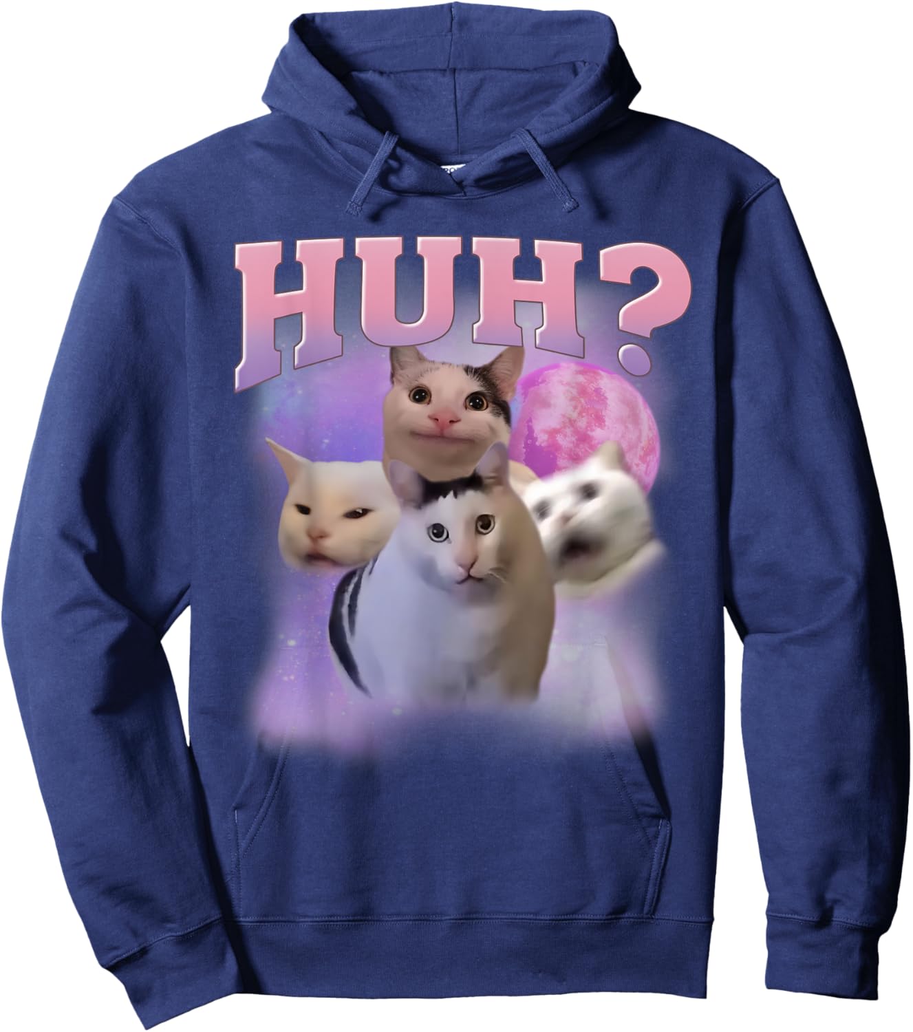 Funny Meme Huh Cat Shirt Cat Lovers Humor Women Hoodie - Hoodie | Navy