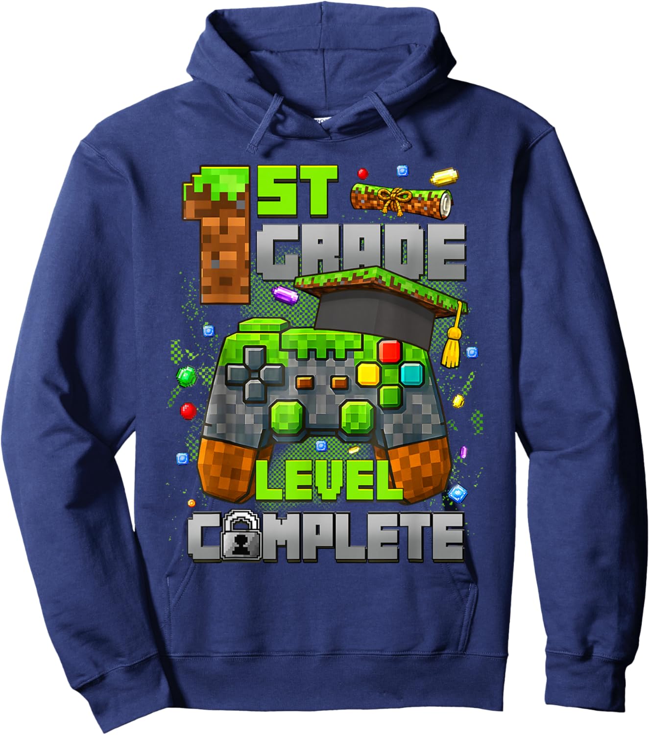 1st Grade Level Completed Last Day of School Videos Game Hoodie - Hoodie | Navy