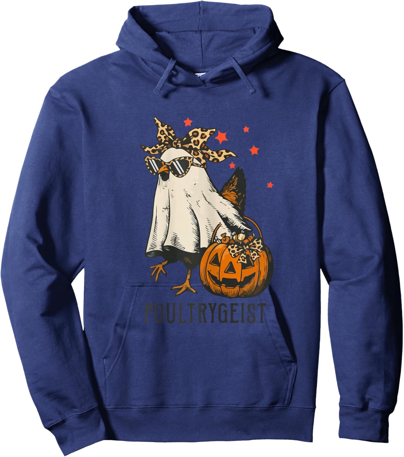 Poultrygeist Chicken Ghost Leopard Coquette Bow Halloween Hoodie - Hoodie | Navy