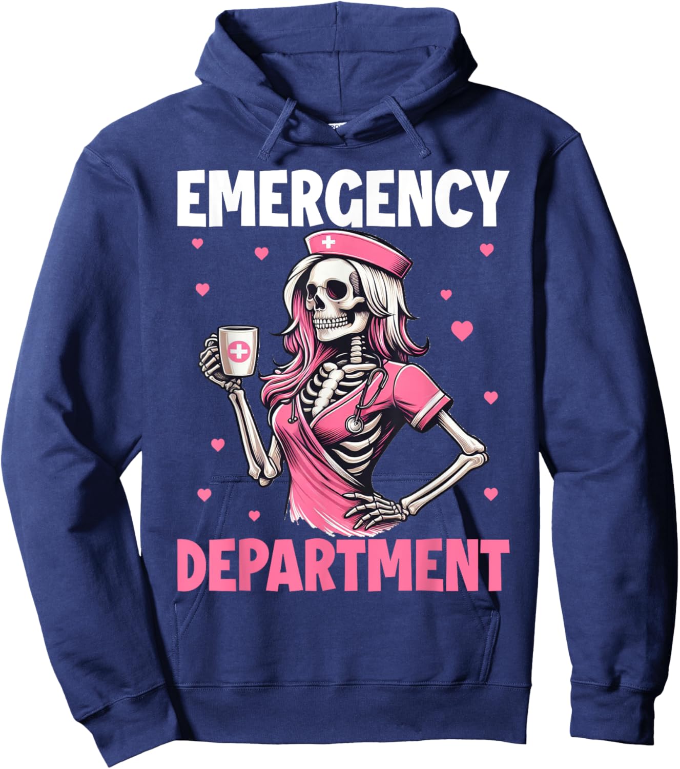 Valentine Er Nurse Emergency Department Room Skeleton Nurse Hoodie - Hoodie | Navy