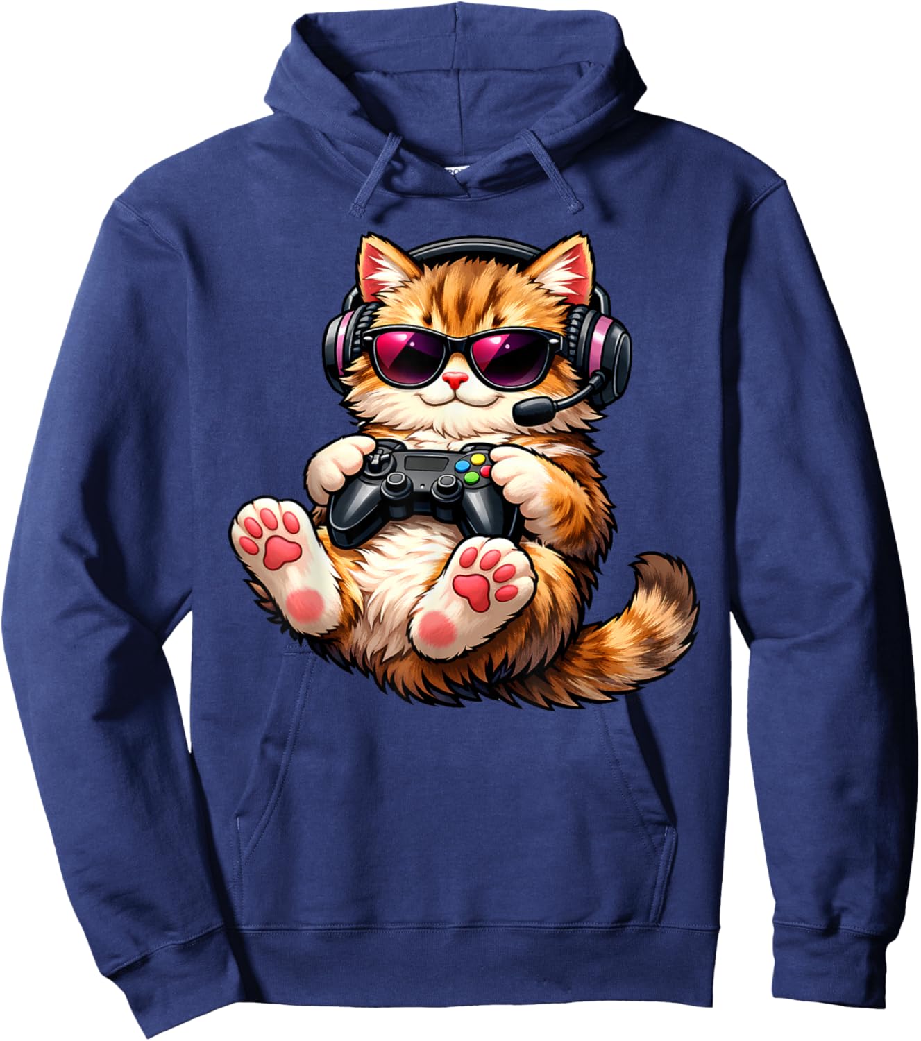 Cat Playing Video Games Funny Cat Gaming Hoodie - Hoodie | Navy