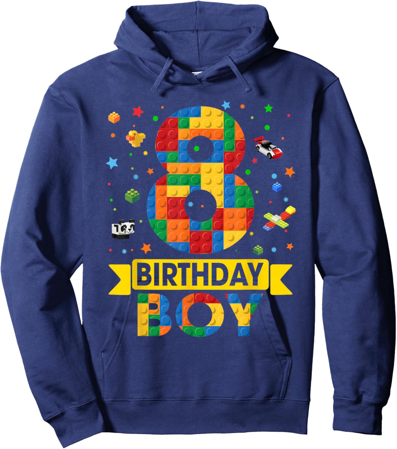 Kids Funny 8 Year Old Building Blocks 8th Birthday Boy Hoodie - Hoodie | Navy