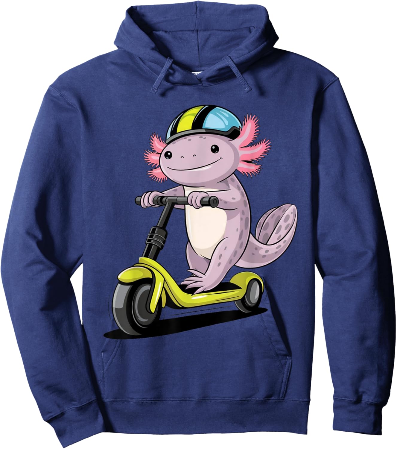 Axolotl Driving Scooter Funny Kawaii Boys Girls Cute Axolotl Hoodie - Hoodie | Navy