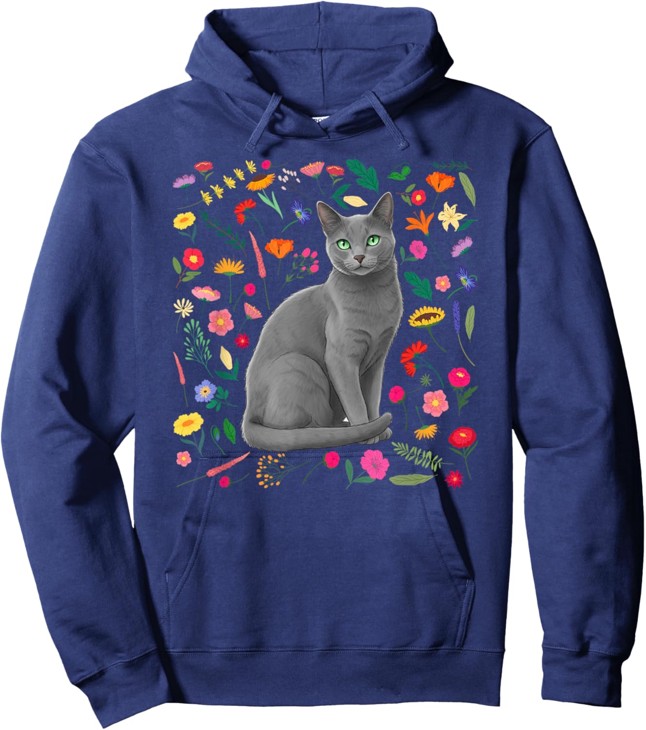 Russian Blue Cat Owner Flowers Russian Blue Cat Lover Hoodie - Hoodie | Navy