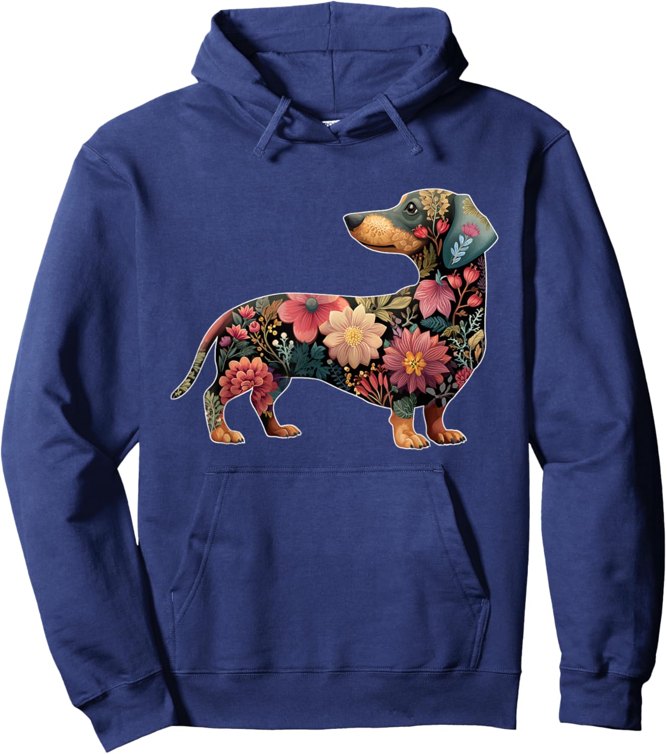 Cute Dachshund Floral Flower Hoodie - Hoodie | Navy