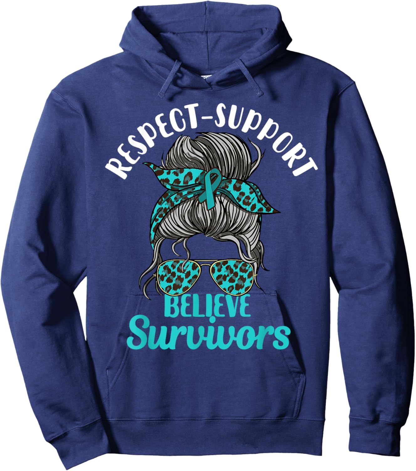 Respect, Support, Believe Survivors Messy Hair Sexual Abuse Hoodie - Hoodie | Navy