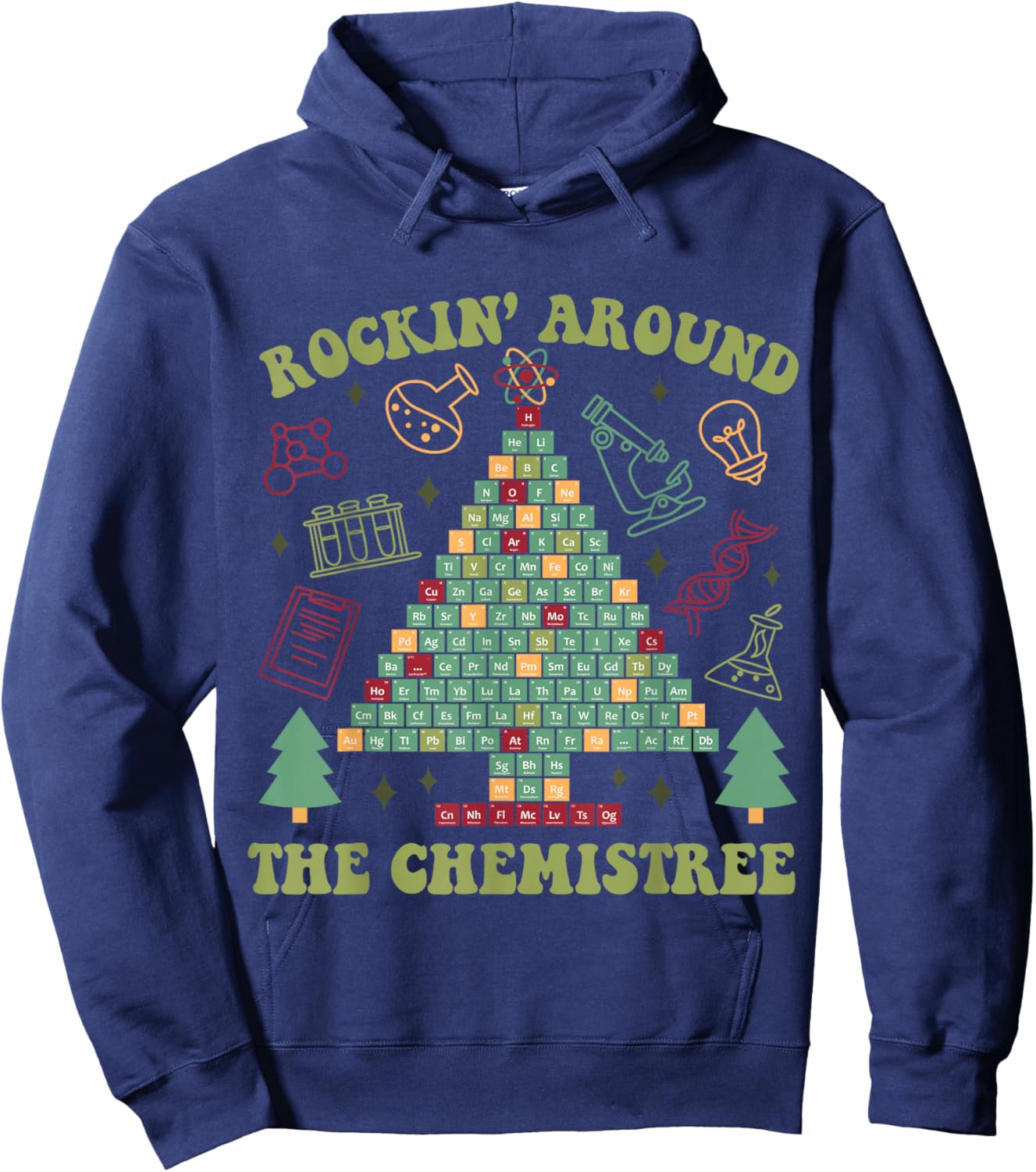 Lab Tech Christmas Shirt Rocking Around Chemistree Hoodie - Hoodie | Navy