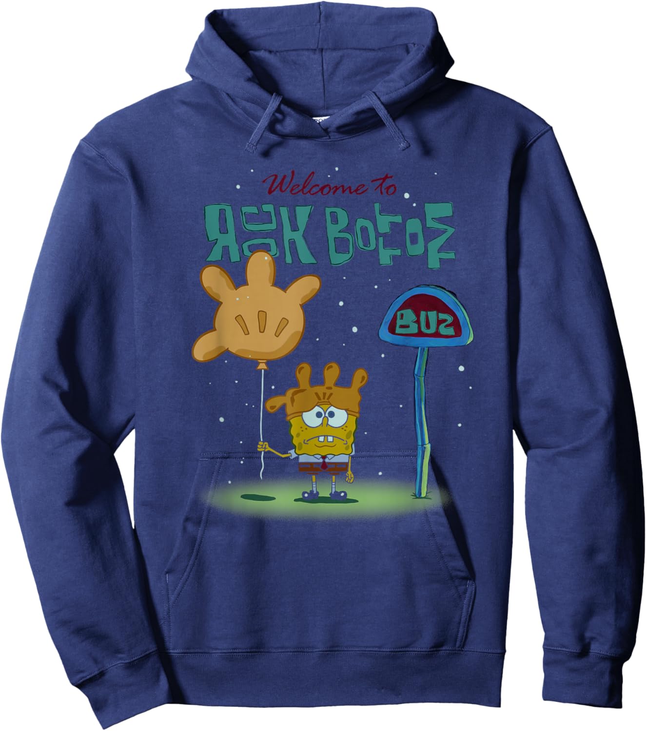 Spongebob Welcome to Rock Bottom Bus Stop Cartoon Hoodie - Hoodie | Navy
