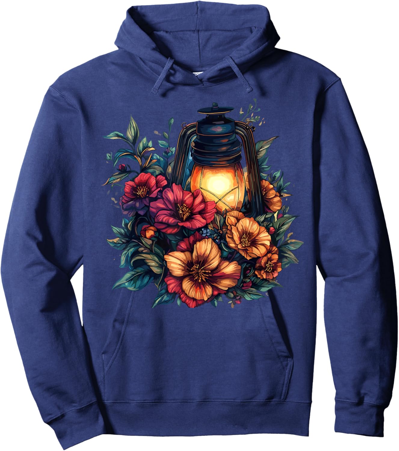 Rustic Lantern Surrounded by Colorful Flowers Hoodie - Hoodie | Navy