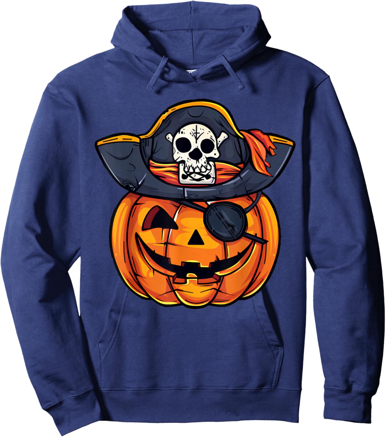 Boys Halloween Pirate Pumpkin Jack O Lantern Toddler Kids Hoodie - Hoodie | Navy