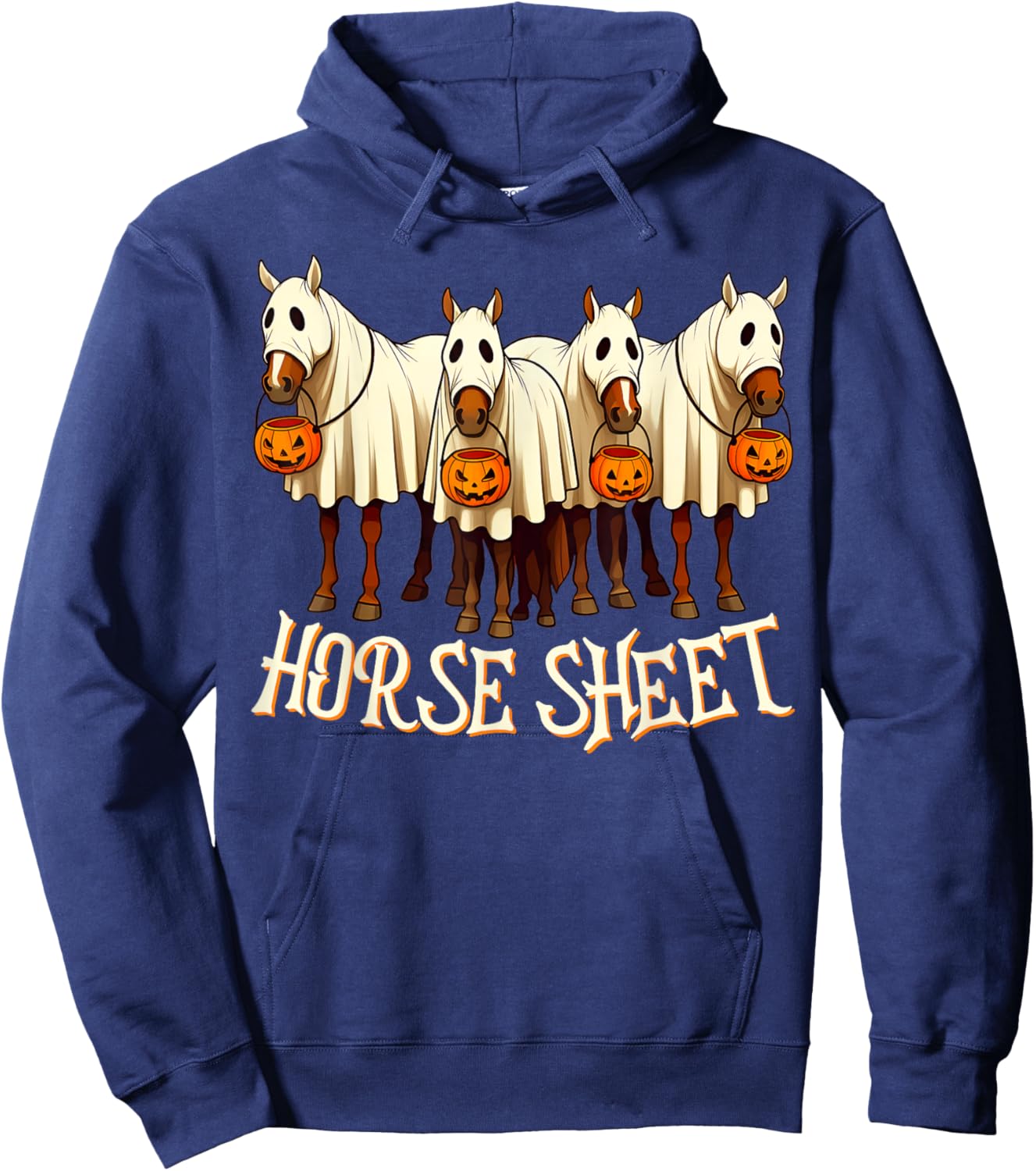 Cute Horse Sheet Ghost Horse Spooky Season Halloween Costume Hoodie - Hoodie | Navy