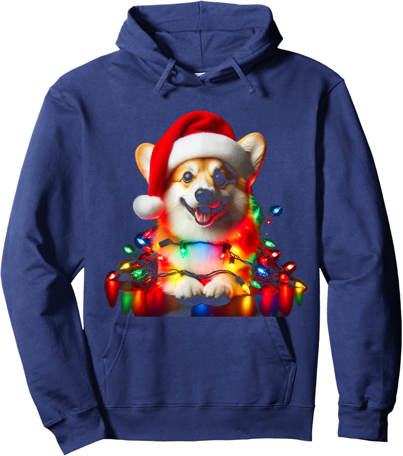 Corgi Santa Christmas Tree Lights Boys Men Corgmas Dog Hoodie - Hoodie | Navy