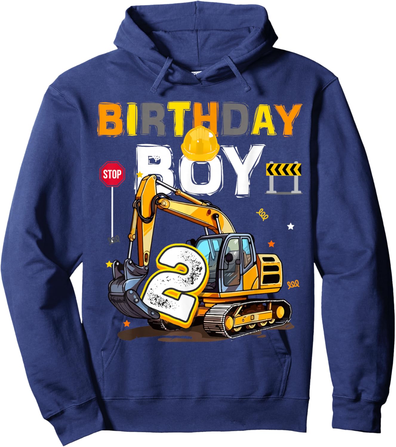 2nd Birthday Boy 2 Years Old Excavator Two Decorations Hoodie - Hoodie | Navy
