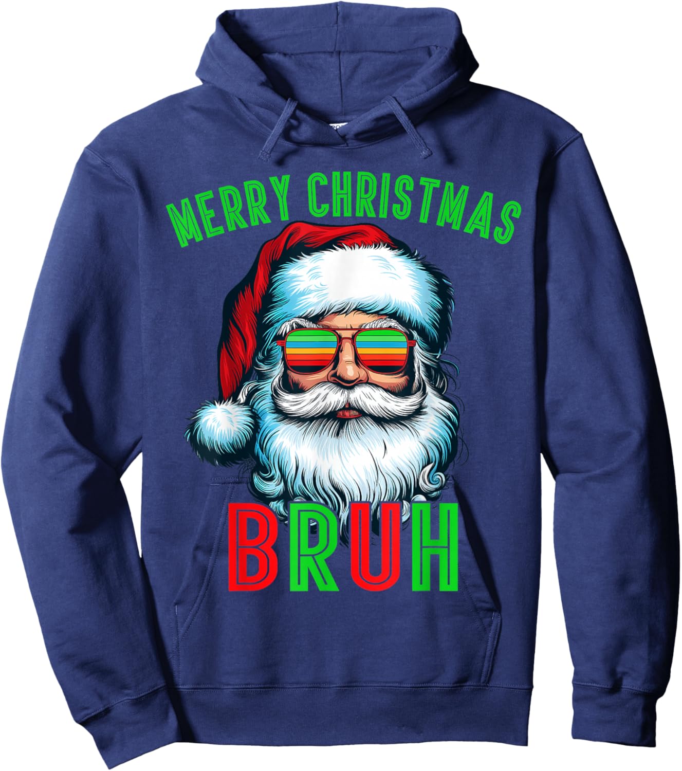 Retro Santa Christmas Bruh Pajama Family Meme Xmas Hoodie - Hoodie | Navy