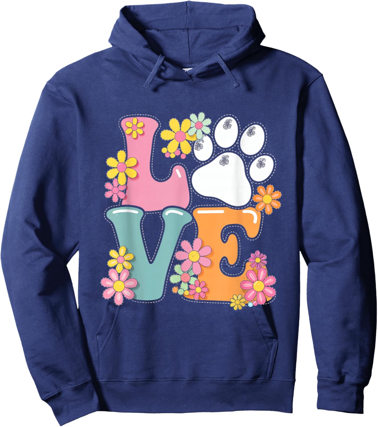 Love Flowers Paw Print Animal Pet Love Kids Women Hoodie - Hoodie | Navy