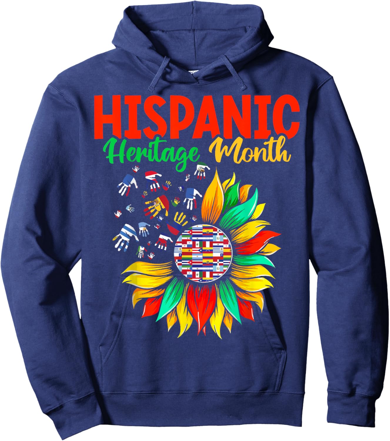 Hispanic Heritage Month Latino Countries Hands Heart Flags Hoodie - Hoodie | Navy