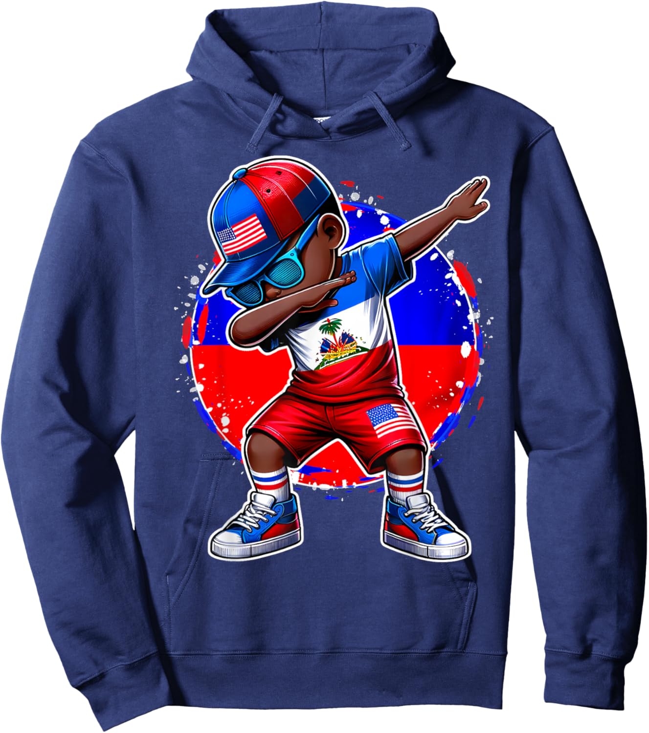 Half American Half Haitian Boy Kid Haiti Flag USA Flag Hoodie - Hoodie | Navy