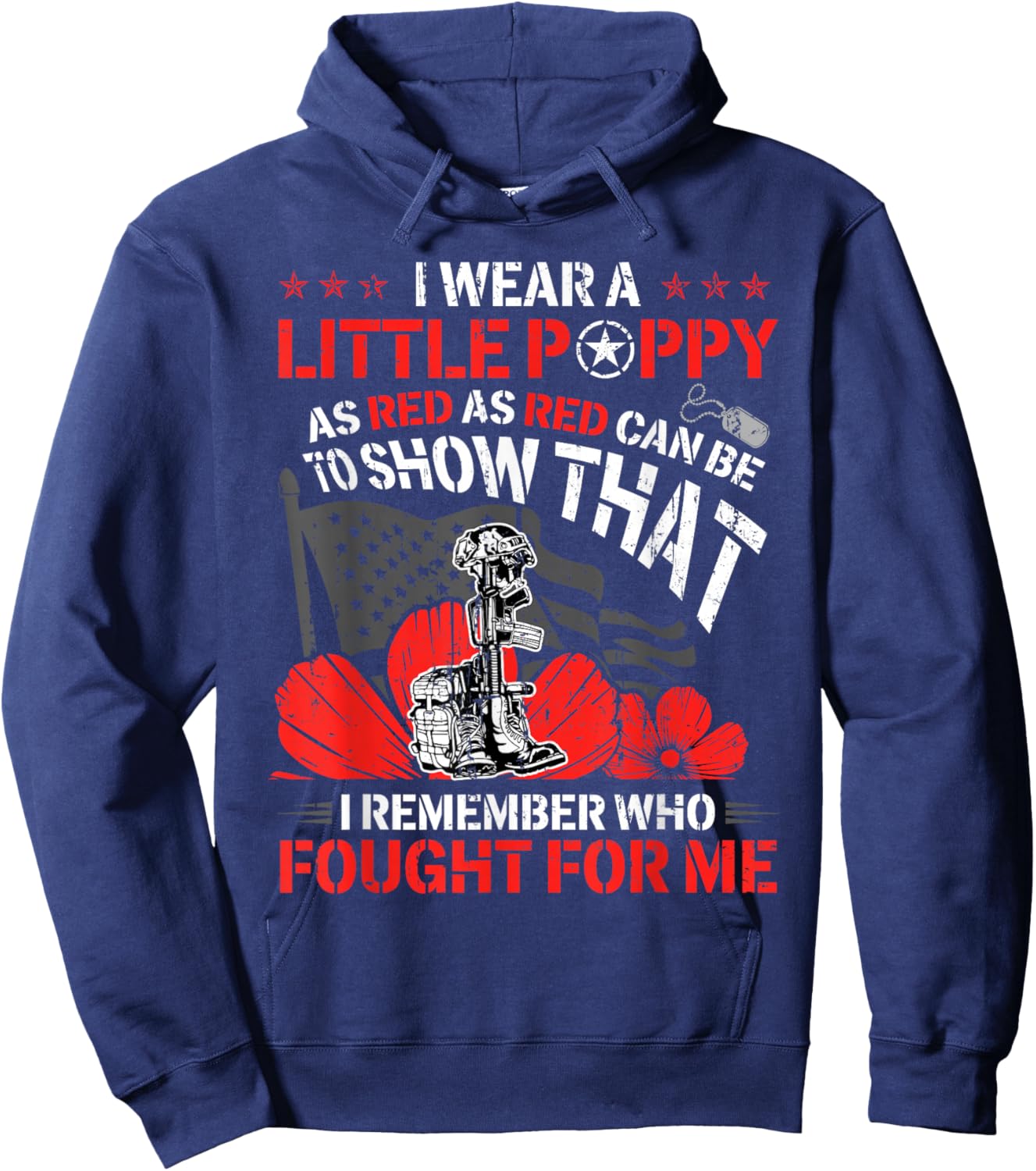 Remember & Honor Memorial Day Poppy Flower American Flag Men Hoodie - Hoodie | Navy