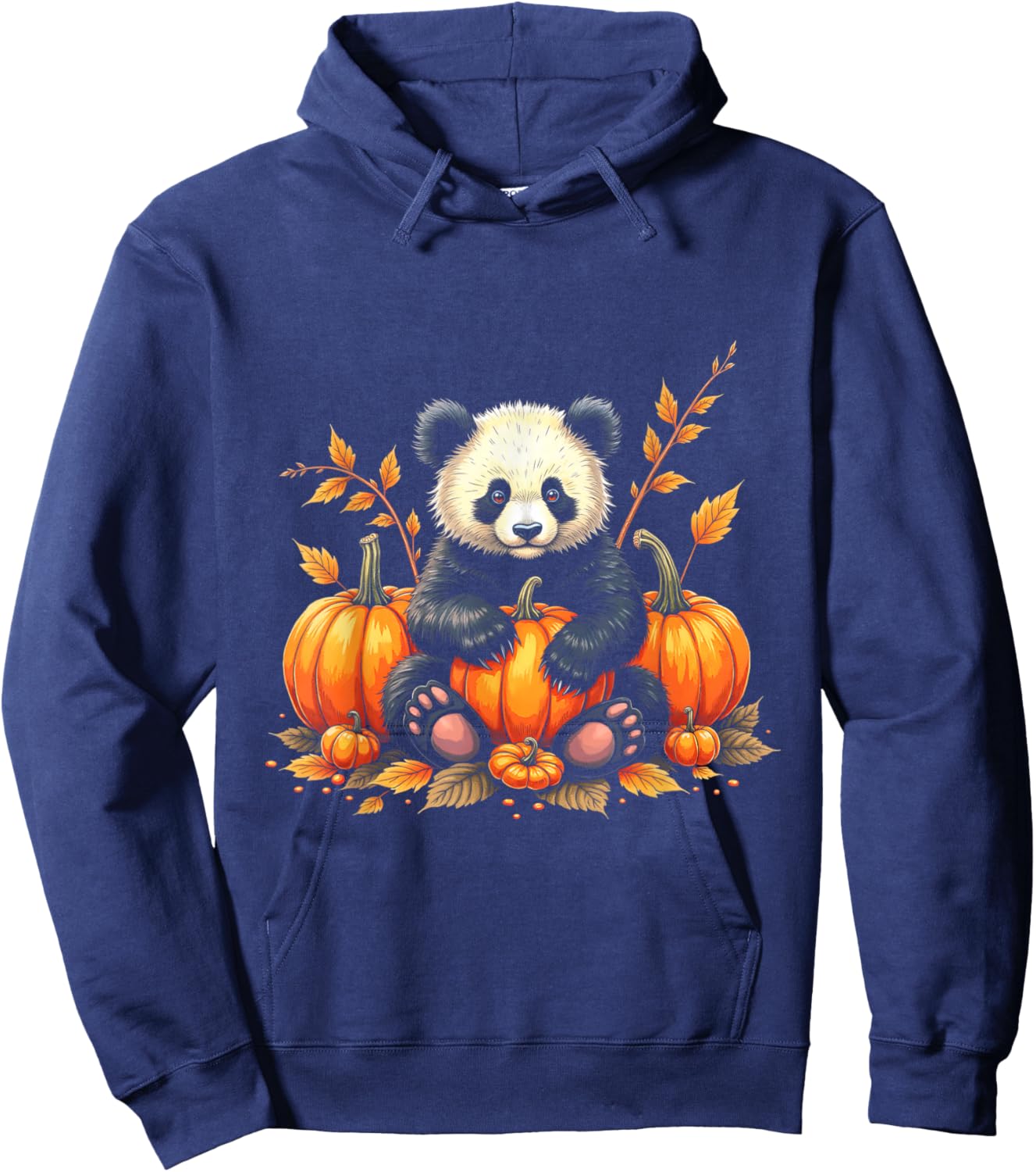Adorable Panda Fall Vibes Autumn Pumpkins Thanksgiving Hoodie - Hoodie | Navy