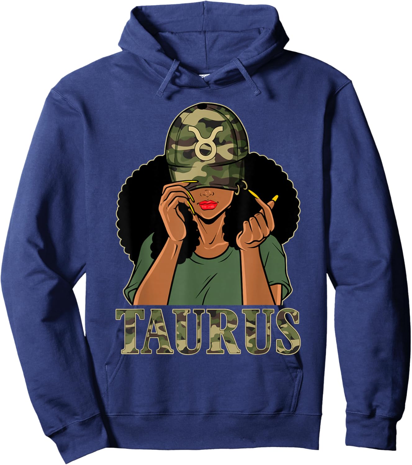 Taurus Girl Black Woman With Cap Camo Afro Woman Zodiac Hoodie - Hoodie | Navy